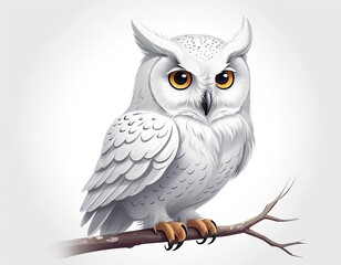 A beautiful white owl on a pure white
 background. illustration