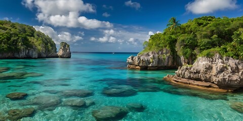 Obraz premium Tropical Paradise with Turquoise Waters and Limestone Cliffs