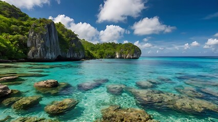 Fototapeta premium Tropical Paradise with Turquoise Waters and Limestone Cliffs