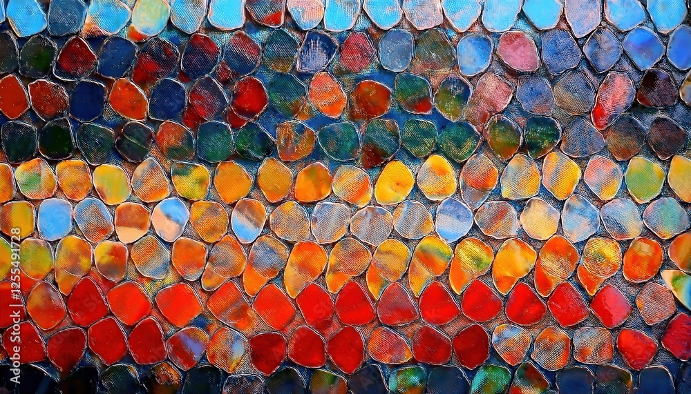 Poster abstract mosaic artwork with colorful geometric tiles creating a dynamic pattern for modern interior design and decor