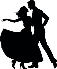 Elegant dancing couple vector black silhouette print design