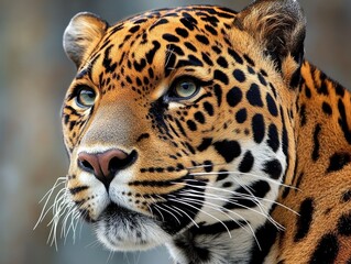 Fototapeta premium Intense Gaze: A Striking Portrait of a Jaguar's Powerful Presence
