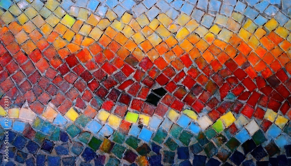 Poster abstract mosaic artwork with colorful geometric tiles creating a dynamic pattern for modern interior design and decor