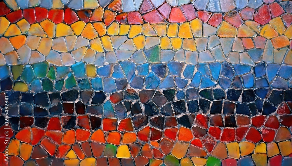 Poster abstract mosaic artwork with colorful geometric tiles creating a dynamic pattern for modern interior design and decor