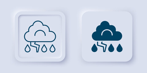Filled and outline Storm icon isolated on grey background. Cloud and lightning sign. Weather icon of storm. Square button. Vector