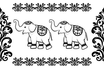 Thai elephant border, ethnic pattern, ornament, Thai traditional style, illustration design for background,carpet,wrapping, textile, silk, fabric,trousers.	