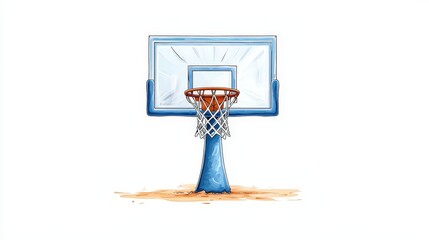 Colorful Basketball Hoop with Backboard and Net on White Background for Sports Theme Design