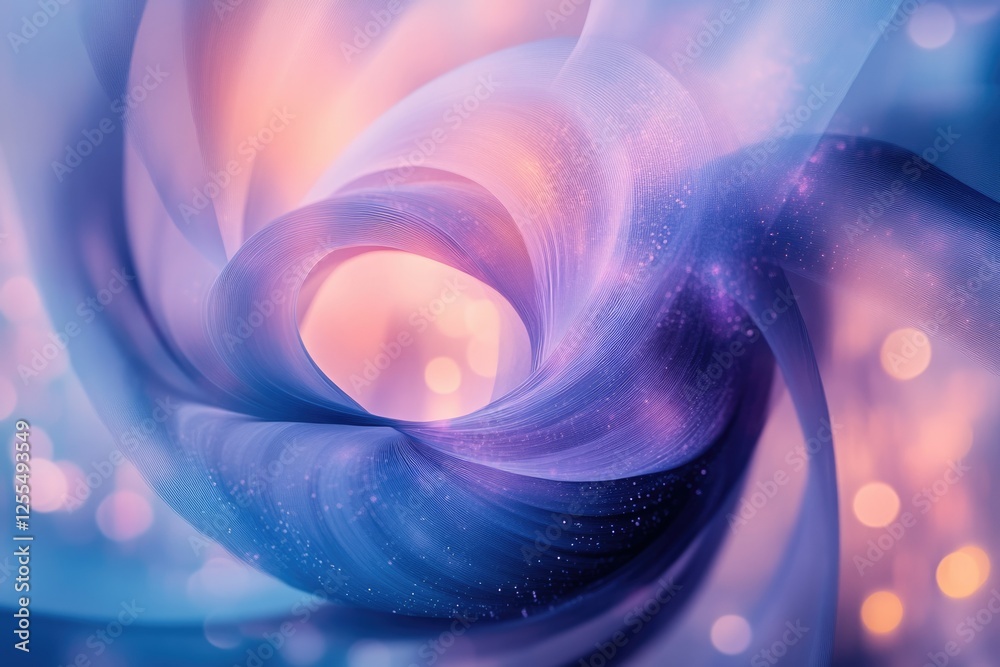 Poster abstract swirling fabric with pastel colors and bokeh lights, creating a dreamy, ethereal atmosphere