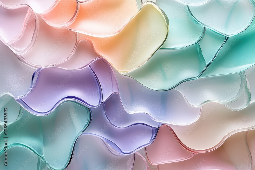 Aufkleber abstract image of pastel-colored, translucent, wavy shapes layered on top of each other.