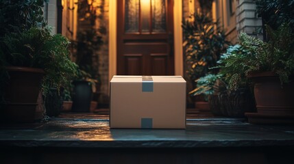 Evening Package Delivery on a Front Porch Surrounded by Nature