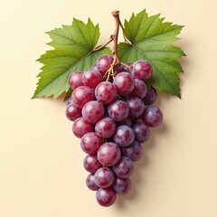 Fototapeta premium A vibrant cluster of plump red grapes nestles on a soft beige backdrop. Half-turned to the left, they invite indulgence with their rich hues and glossy texture