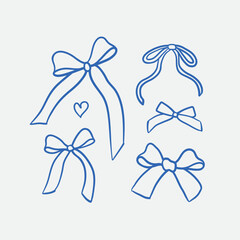 Hand-drawn bow Illustration set. Line art, ink, minimalist style. Vector illustration. Party collection.