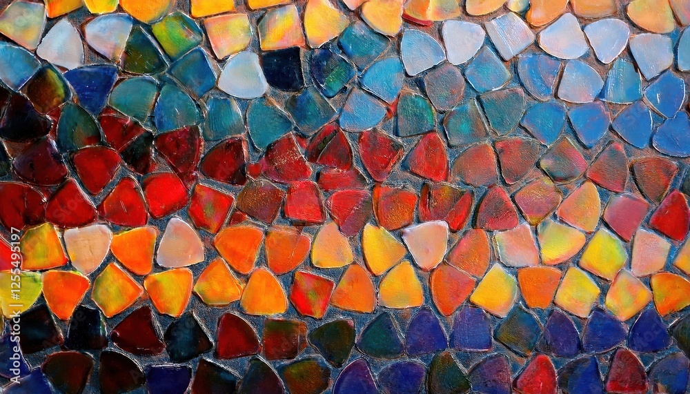 Poster abstract mosaic artwork with colorful geometric tiles creating a dynamic pattern for modern interior design and decor