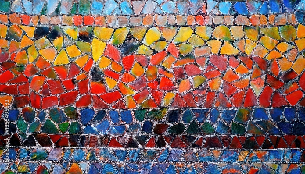 Poster abstract mosaic artwork with colorful geometric tiles creating a dynamic pattern for modern interior design and decor