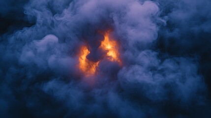 Fototapeta premium Glowing Ember Hidden Within Dense Dark Smoke Clouds
