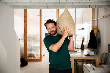 Man working in a specialty coffee roasting factory in Barcelona