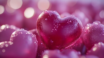 Fototapeta premium A small red heart sits on a sparkly red glitter background, perfect for Valentine's Day or romantic themed projects