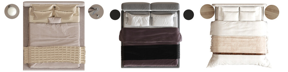 Obraz premium double bed isolated on white background, furniture for the bedroom interior, 3D illustration, cg render 