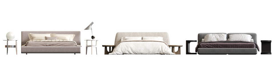 double bed isolated on white background, furniture for the bedroom interior, 3D illustration, cg render
