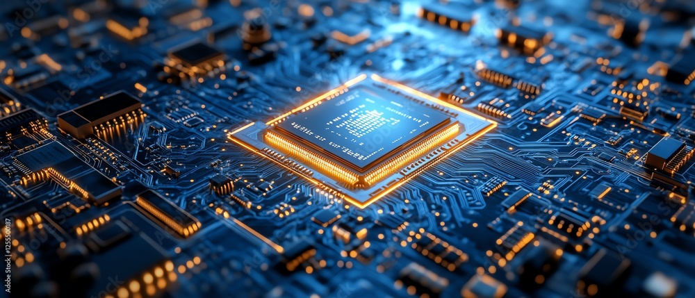 Aufkleber minimalistic blueprint of a circuit board on a dark blue background, sleek and modern digital design