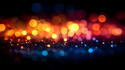 Glowing bokeh lights in vibrant red, orange, and blue tones creating a mesmerizing visual background