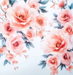 Elegant floral pattern with pink roses and blossoms on a soft background