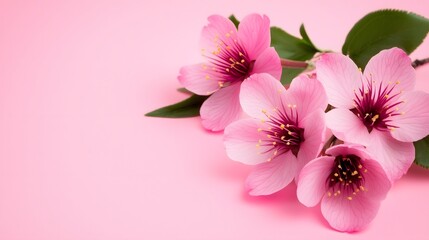 Obraz premium Pink Blossom Flowers Against Soft Pastel Pink Background