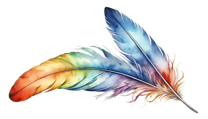 Watercolor painting of a colorful feather art