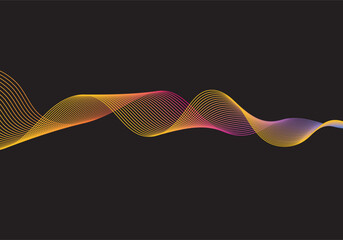  Vibrant multicolored wave design over a black background, perfect for modern tech, music, or digital themes. Smooth gradient flow makes it ideal for web or graphic design use.