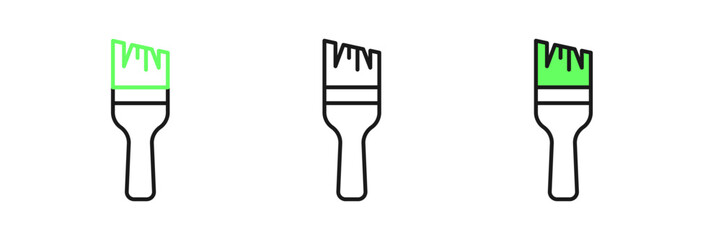 Set line Paint brush icon isolated on white background. Vector