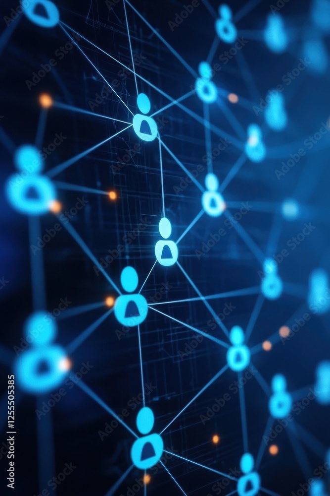 Poster abstract network connection with glowing nodes representing digital communication and data exchange 