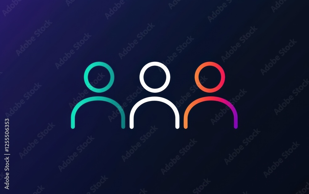 Poster abstract representation of teamwork featuring three diverse figures symbolizing collaboration and un
