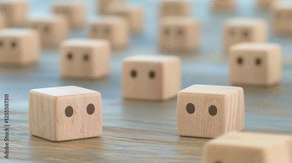 Poster wooden cubes with simple expressions create an abstract representation of emotions and individuality