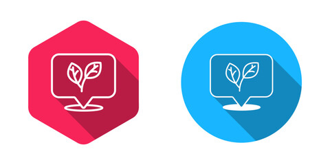 Filled and outline Leaf icon isolated with long shadow background. Leaves sign. Fresh natural product symbol. Vector