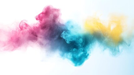 Fototapeta premium Colorful smoke and vibrant watercolor blots blending on a white background in abstract artistic design