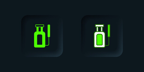 Green Garden sprayer for water, fertilizer, chemicals icon isolated on black background. Black square button. Vector