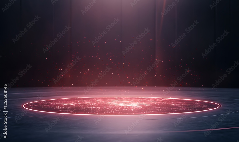 Poster A glowing red circular portal emits light in a dark environment, creating a mysterious and futuristic atmosphere.