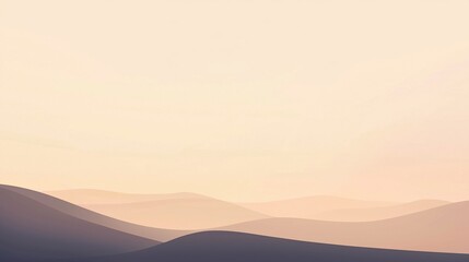 Obraz premium Soft hues in a serene desert landscape during twilight, showcasing gentle rolling dunes beneath a hazy sky