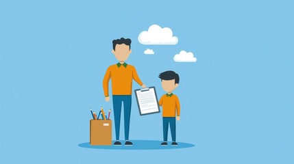 Man and child embrace the wonder of a boundless blue sky, picture of connection shared joy