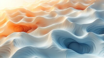 Obraz premium Abstract landscape with wavy patterns in soft pastel colors under warm sunlight