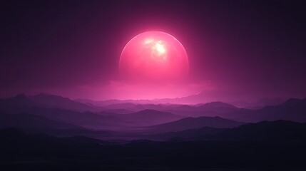 Fototapeta premium Pink Celestial Body Over Purple Mountain Range