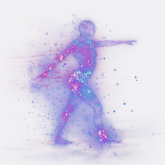 Fototapeta premium PNG Holographic human figure lights futuristic particles.