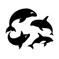 Fototapeta premium Marine Whale Icon Set - Elegant Silhouette Vector Bundle for Conservation and Adventure