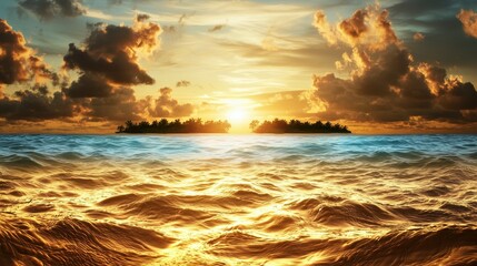 Stunning sunset over tranquil island ocean nature photography tropical environment wide-angle view serenity concept