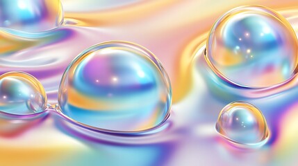 Iridescent Spheres Resting on a Pastel Liquid Surface