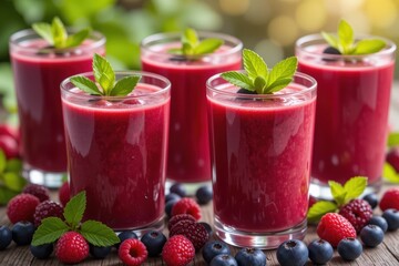Refreshing Mixed Berry Smoothie in Glasses