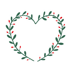 Heart shaped wreath with red leaves and green berries