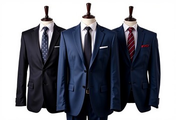 Elegant Business Suits Set: Formal Wear for Men & Women Displayed on Clean White Background, Ideal for Online Retail & Marketing Materials

