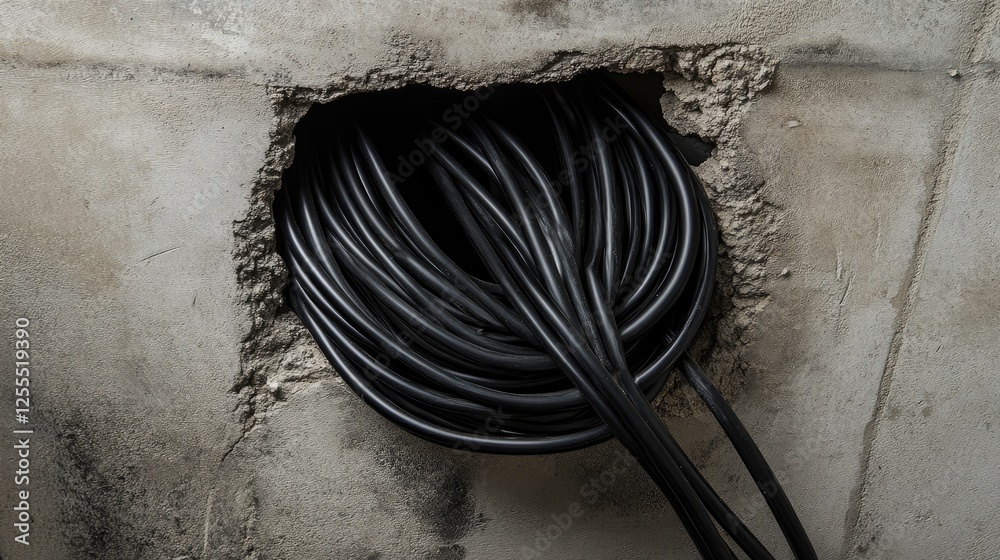 Aufkleber a close-up of a neatly bundled set of insulated wires with black electrical tape, emerging through a