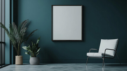 Modern Minimalist Room with Empty Frame and Green Wall